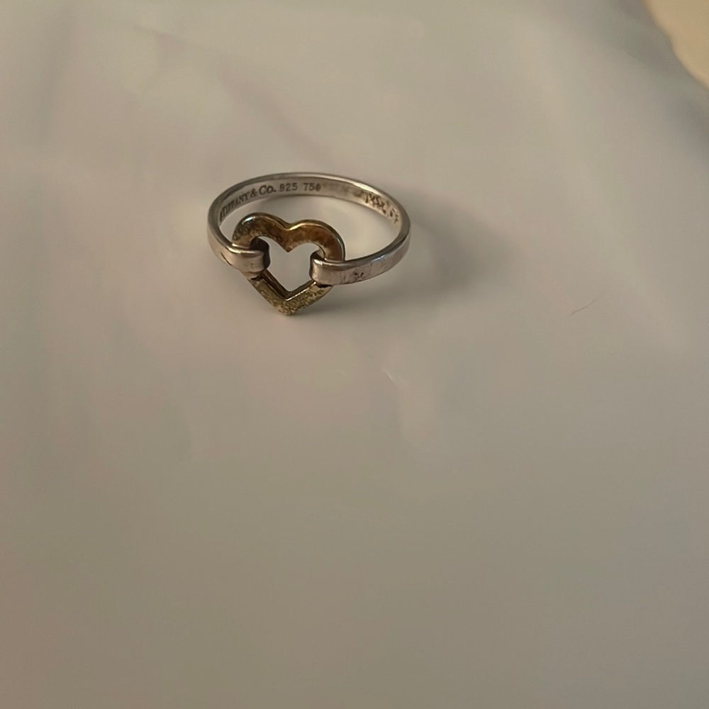 Tiffany & Co. yellow gold with silver open heart ring